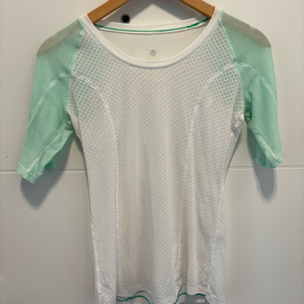 lululemon athletica White and Mint Short Sleeve Athletic Tee